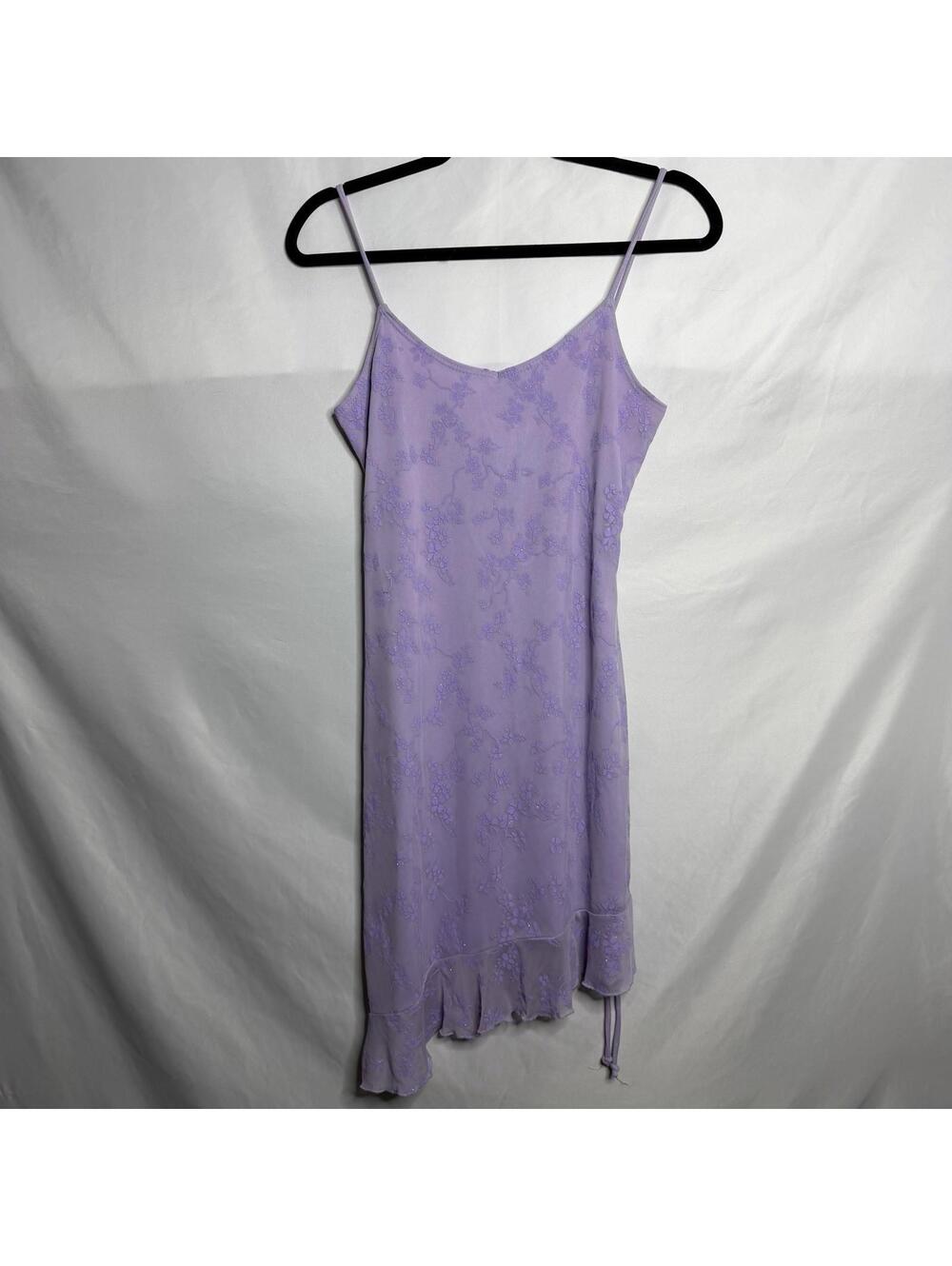 Vintage 90s Purple Mini Mesh Slip Dress Glitter Floral Whimsigoth Size M